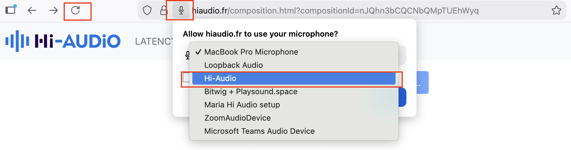Loopback selected as input after browser refresh