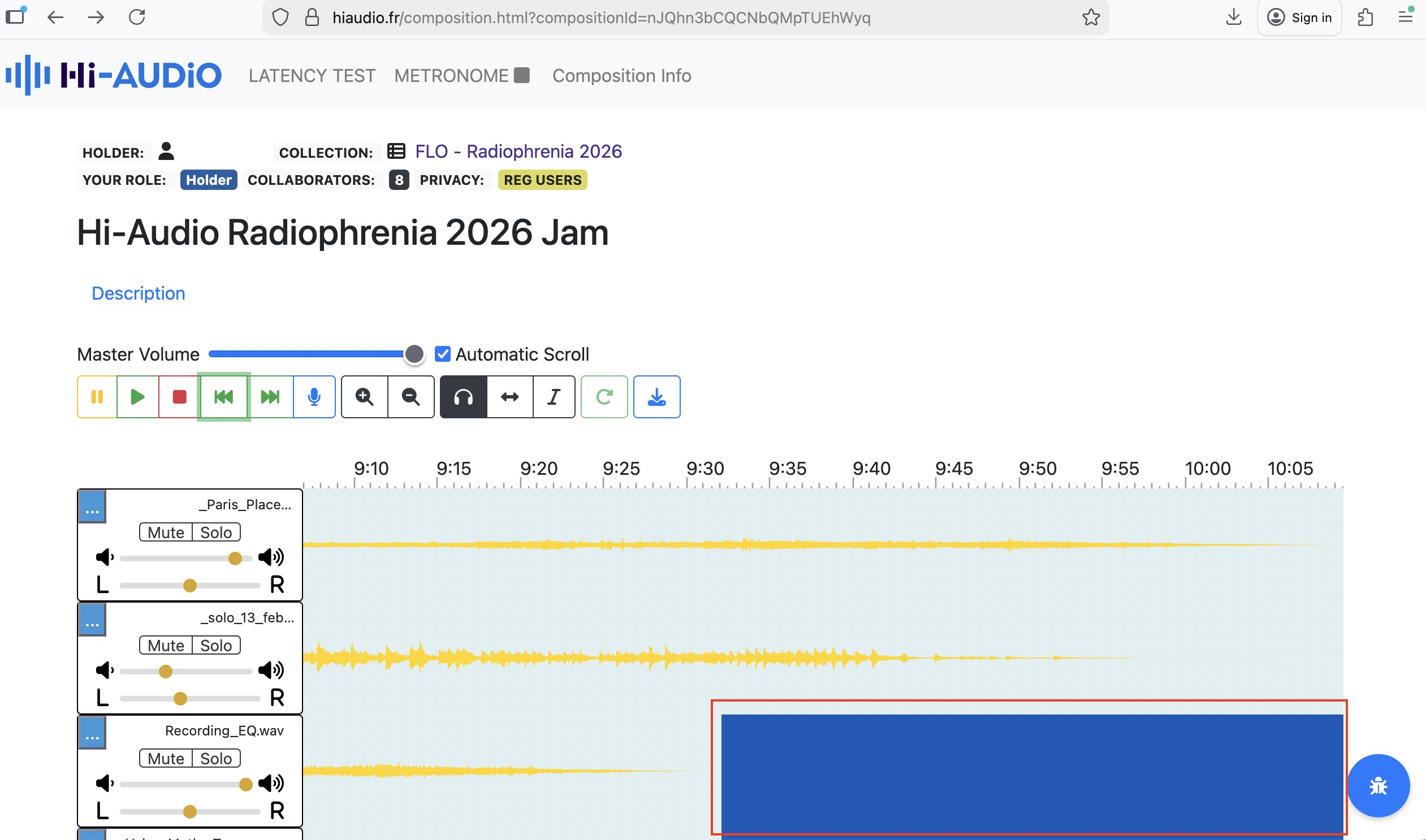 Dark blue waveform segments representing silence