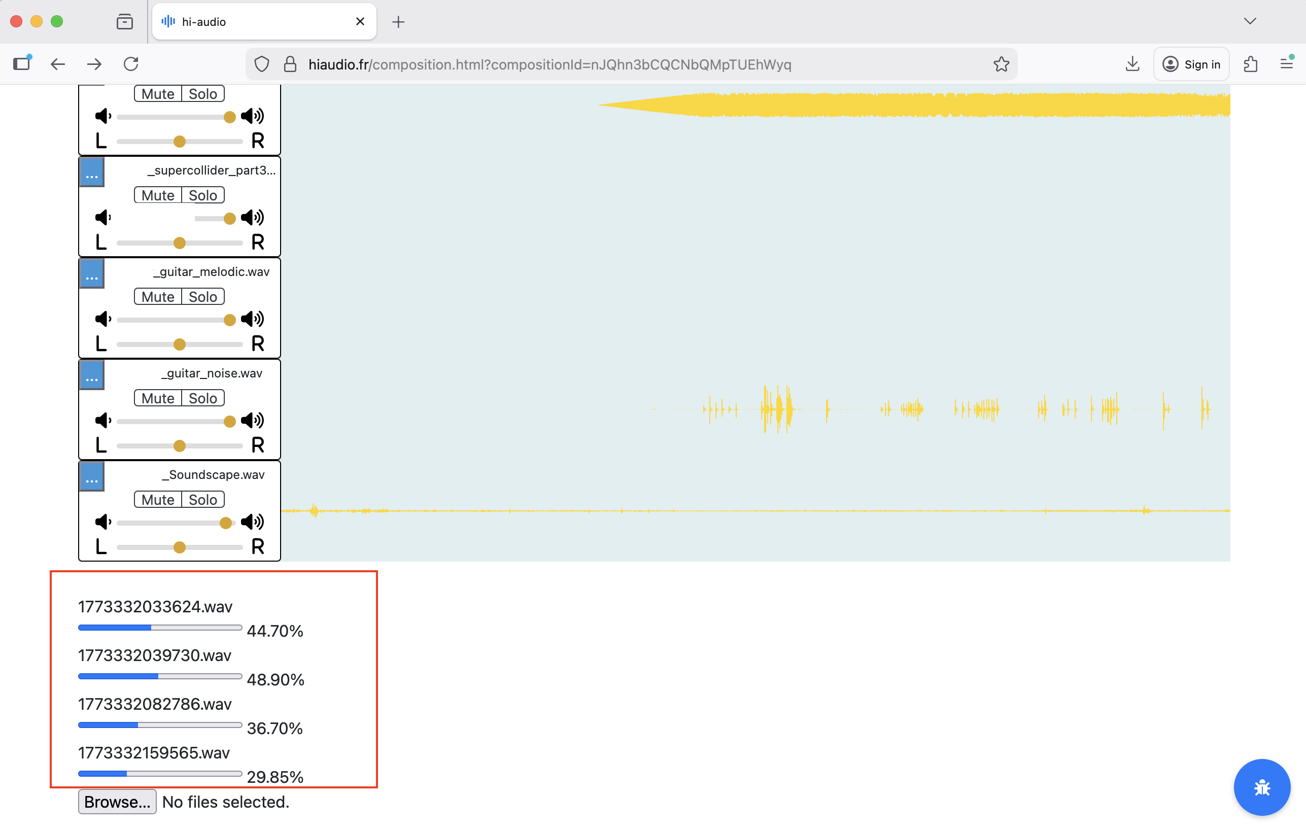 Track rendering indicator at bottom of interface